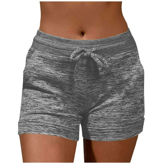 Crunowin Shorts for Women with Drawstring, Casual Solid Summer Indoor Outdoor Shorts Gray L