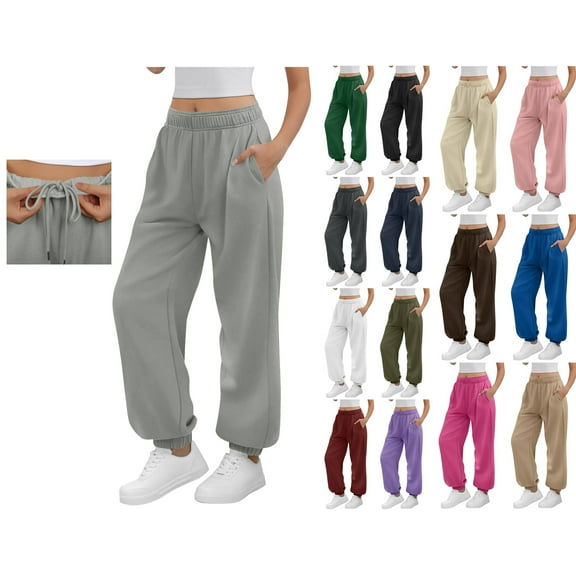 Crunowin Sweatpants for Women, Casual Elastic Waist Loose Sport Joggers Stright Leg Pants White S