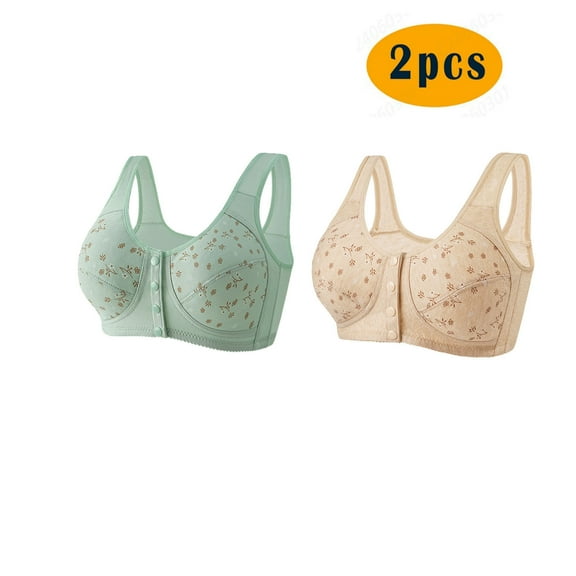 Crunowin Wireless Bra 2Pc Women's Plus Size Push Up Bra, Solid Color Non-Steel Ring Gathering Casual Comfort Bras for Women Beige L