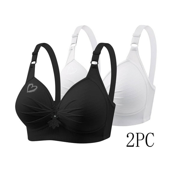 Crunowin Wireless Bra for Women 2PC with Adjustable Straps, Graphic Print Push Up Bralette Breathable Daily Bra Black 42/95BC