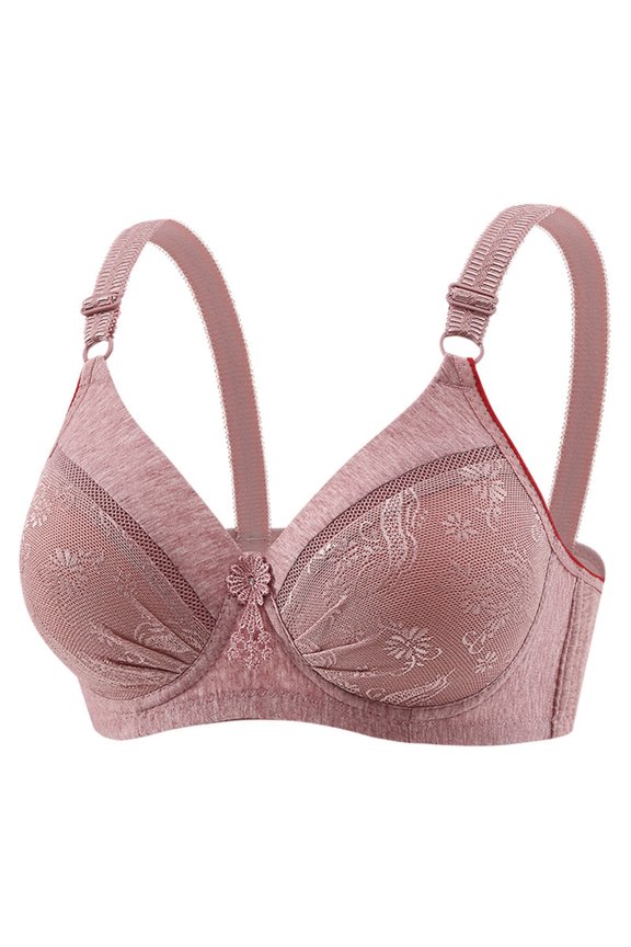 Woman's Embroidery Bra, Back Buckle Bra Without Steel Rim Soft Cotton Comfortable and Breathable Bralette Pink 40/90