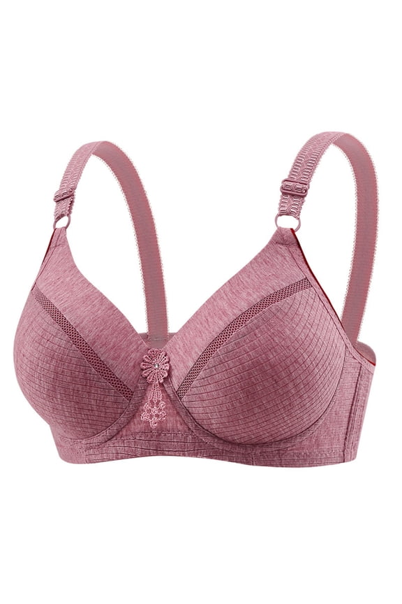 Woman's Embroidery Bra, Back Buckle Bra Without Steel Rim Soft Cotton Comfortable and Breathable Bralette Red 38/85