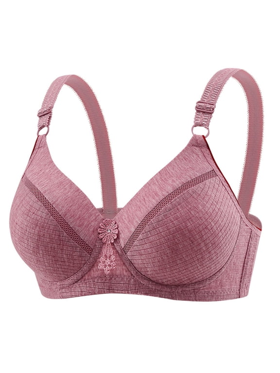 Woman's Embroidery Bra, Back Buckle Bra Without Steel Rim Soft Cotton Comfortable and Breathable Bralette Red 40/90