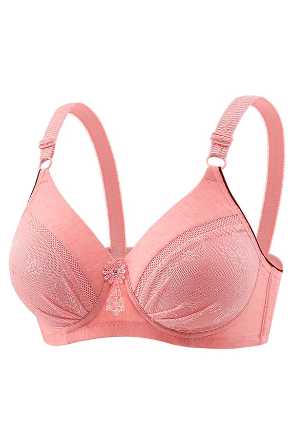 Woman's Embroidery Bra, Back Buckle Bra Without Steel Rim Soft Cotton Comfortable and Breathable Bralette Watermelon Red 38/85