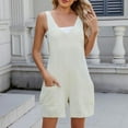 thumbnail image 1 of Crunowin Women Casual V-neck Rompers Overalls Sleeveless Summer Jumpsuits with Pockets Beige Size L, 1 of 8