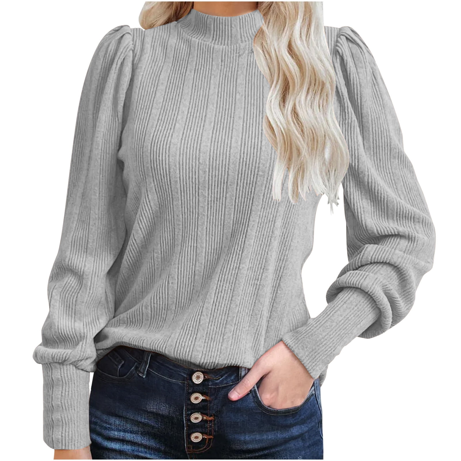 Crunowin Women Fashion Blouses, Solid Color Long Sleeve Round Neck ...