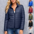 thumbnail image 1 of Crunowin Women Padded Jacket, Full Zip Long Sleeve Puffer Jacket Stand Collar Fall Winter Outerwear Wine XS, 1 of 7