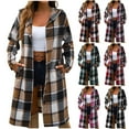thumbnail image 1 of Crunowin Women Plaid Shacket Jacket, Trendy Fall Casual Button Wool Blend Trench Coat Winter Clothing with Pockets Coffee XL, 1 of 6