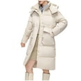 thumbnail image 1 of Crunowin Women Puffer Coat, Solid Color Long Sleeve Cotton Padded Hooded Pocket Winter Parka Coat White M, 1 of 3
