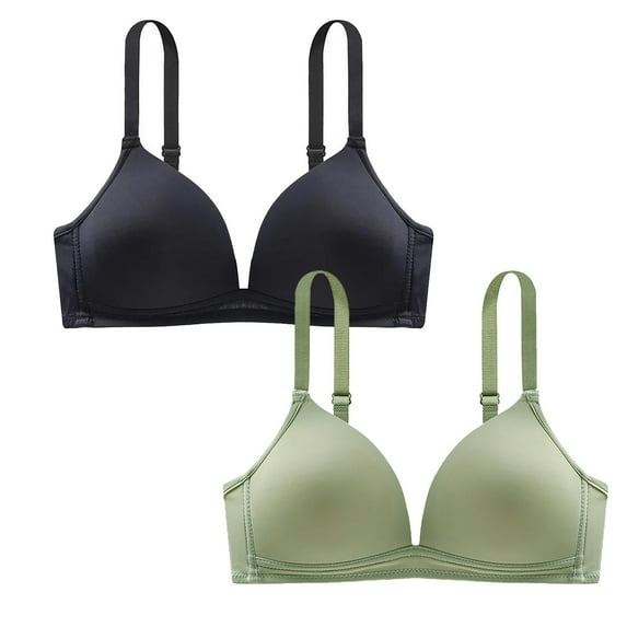 Crunowin Women's Adjustable Bra 2 Pack, Traceless Breathable Comfort No Underwire Solid Color Daily Underwear Green L