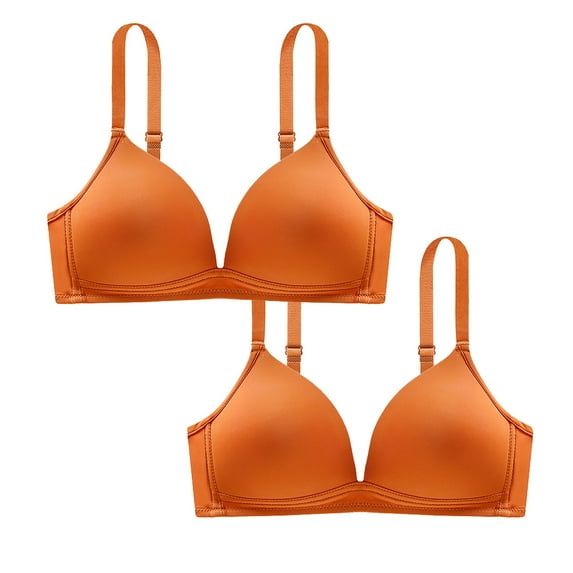 Crunowin Women's Adjustable Bra 2 Pack, Traceless Breathable Comfort No Underwire Solid Color Daily Underwear Orange M