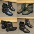 thumbnail image 1 of Crunowin Women's Ankle Boots, Cowboy Chunky Heel Stud Belt Casual Trendy Shoes Black 9, 1 of 4