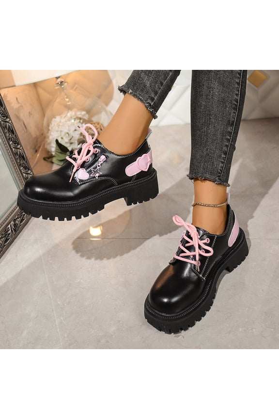 Women's Ankle Boots, Fall Chunky Heel Heart Buckle Trendy Shoes Black 6