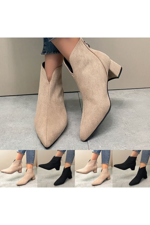 Women's Ankle Boots, Pointed Toe Back Zipper British Casual Everyday Shoes Khaki 7.5