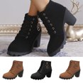 thumbnail image 1 of Crunowin Women's Ankle Boots, Winter Plus Size Round Toe Chunky Heel Lace-Up Mid Heel Shoes Brown 6.5, 1 of 10