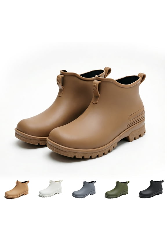 Women's Ankle Rain Boots, Non-Slip Thick Heel Gardening Waterproof PVC Casual Shoes Green 6