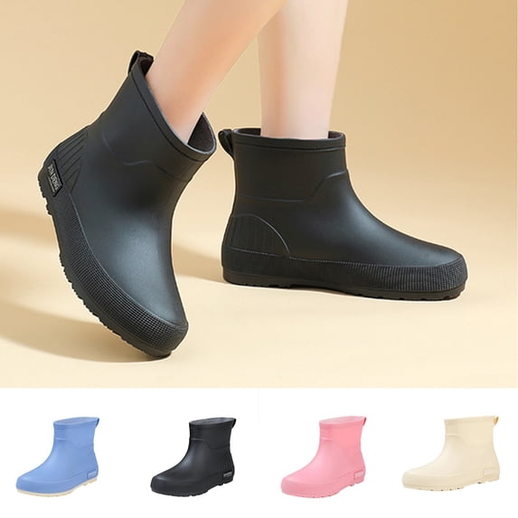 Crunowin Women's Ankle Rain Boots, Outdoor Use Waterproof Non-Slip Fall Winter Comfortable Shoes Black 6