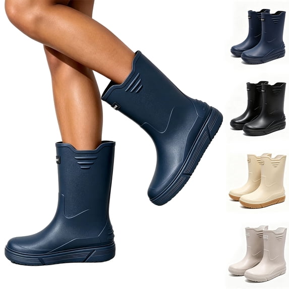 Crunowin Women's Ankle Rain Boots Rain Boots, Short Tube Soft Sole Kitchen Fishing Waterproof Casual Shoes Black 7.5
