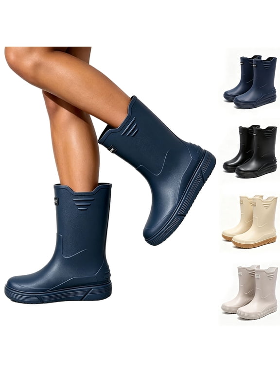 Women's Ankle Rain Boots Rain Boots, Soft Sole Kitchen Fishing Waterproof Short Tube Casual Shoes Beige 8.5