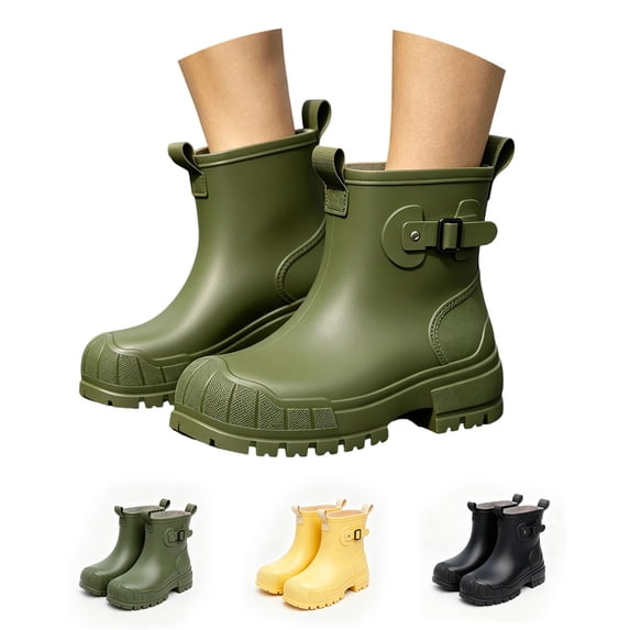 Crunowin Women's Ankle Rain Boots Rain Boots, Waterproof Soft Sole Kitchen Fishing Short Tube Outdoor Boots Green 8