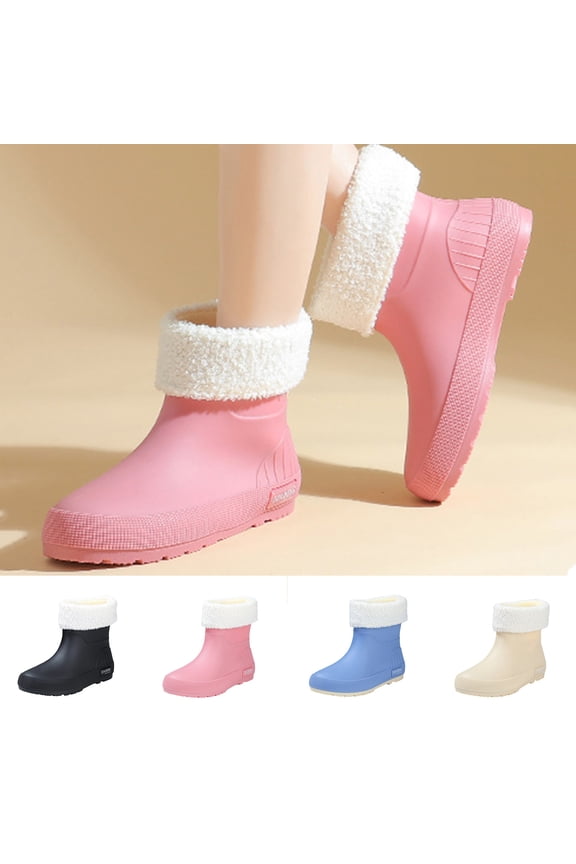 Women's Ankle Rain Boots, Removable Warm Lining Waterproof Non-Slip Fall Winter Outdoor Shoes Black 8.5