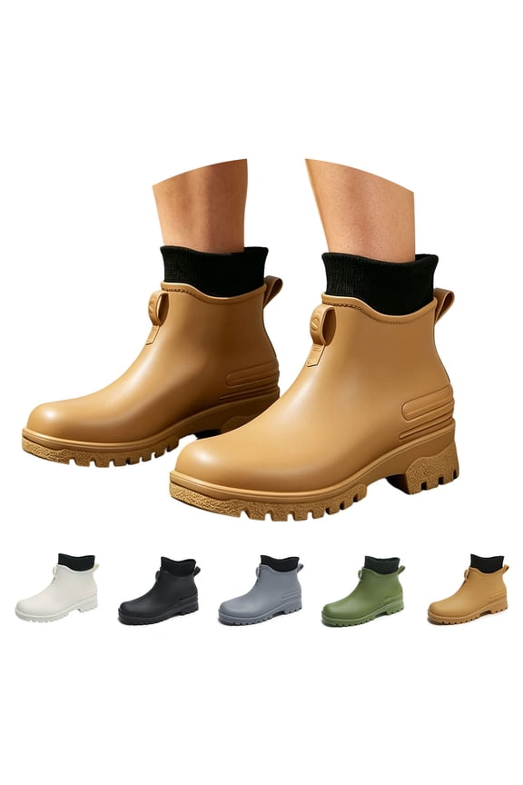 Women's Ankle Rain Boots, Thick Sole Gardening Removable Knit Liner Waterproof Outdoor Shoes White 7