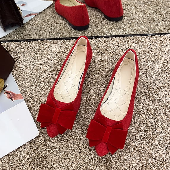 Crunowin Women's Bow Flat Flats, Bow Design Candy Colors Spring Style Shallow Mouth Shoes Red