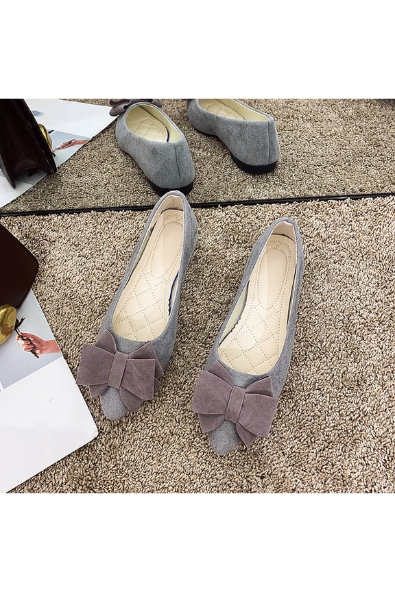 Women's Bow Flat Flats, Candy Colors Bow Design Spring Style Shallow Mouth Shoes Gray