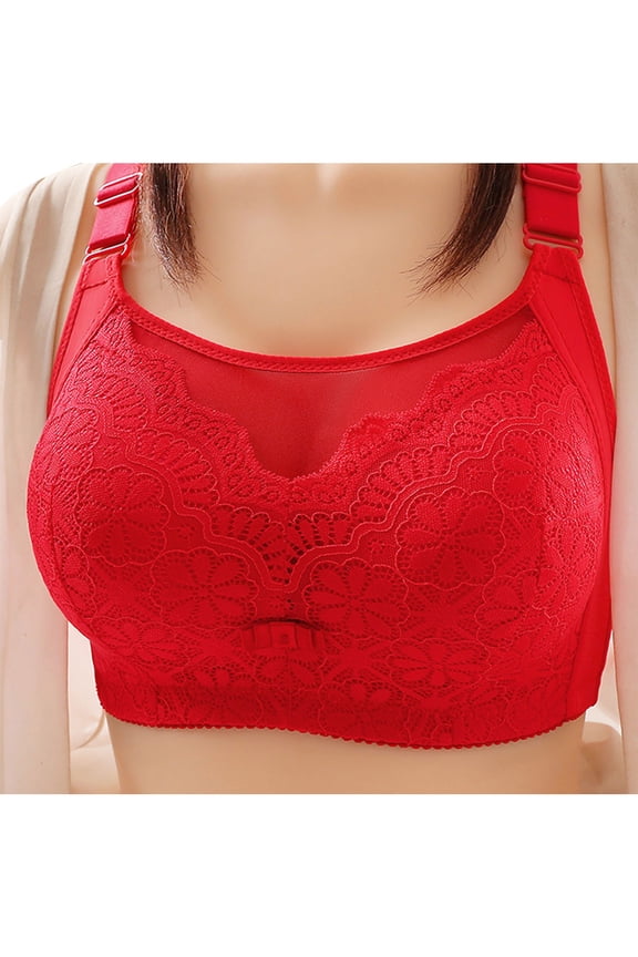 Women's Bra, Plus Size Push Up Wire Free Comfort Fashion Lace Everyday Underwear Red 46