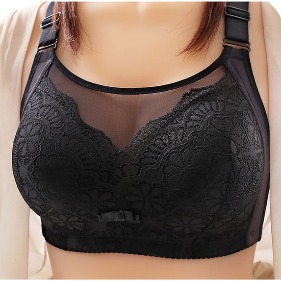 Crunowin Women's Bra, Wire Free Comfort Fashion Lace Plus Size Push Up Everyday Underwear Black 38