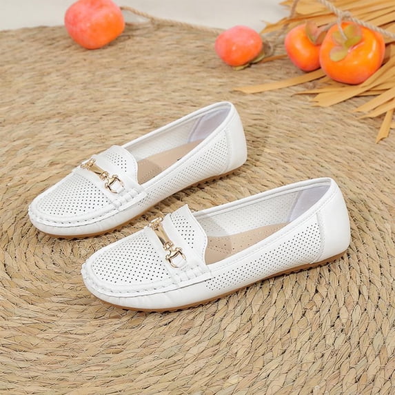 Crunowin Women's Breathable Round Toe Loafers, Covered Heel Breathable Upper Round Toe Casual Comfortable Flats White