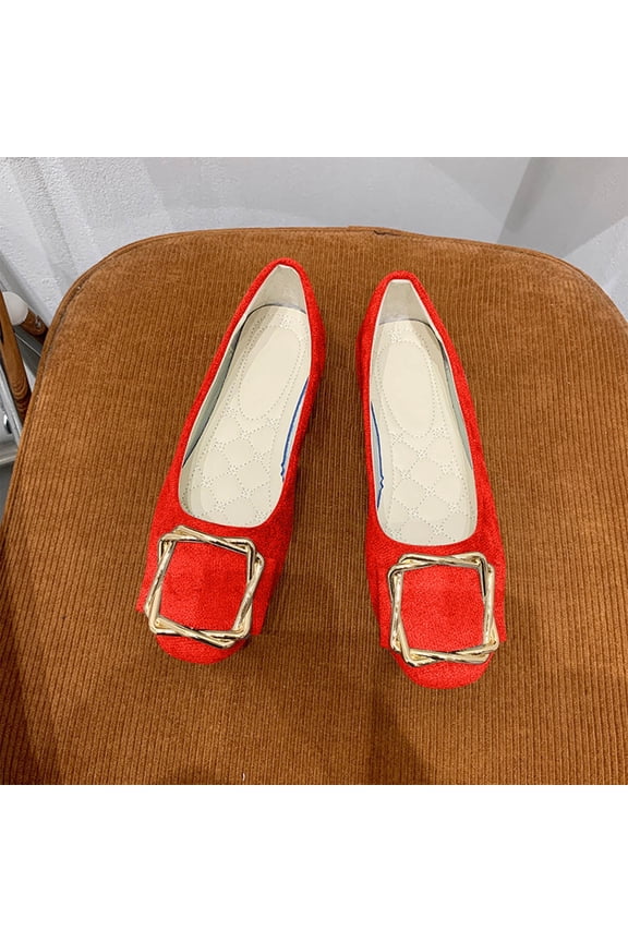Women's Buckle Cloth Flats, Buckle Design Plus Size Candy Colors Spring Work Flats Red
