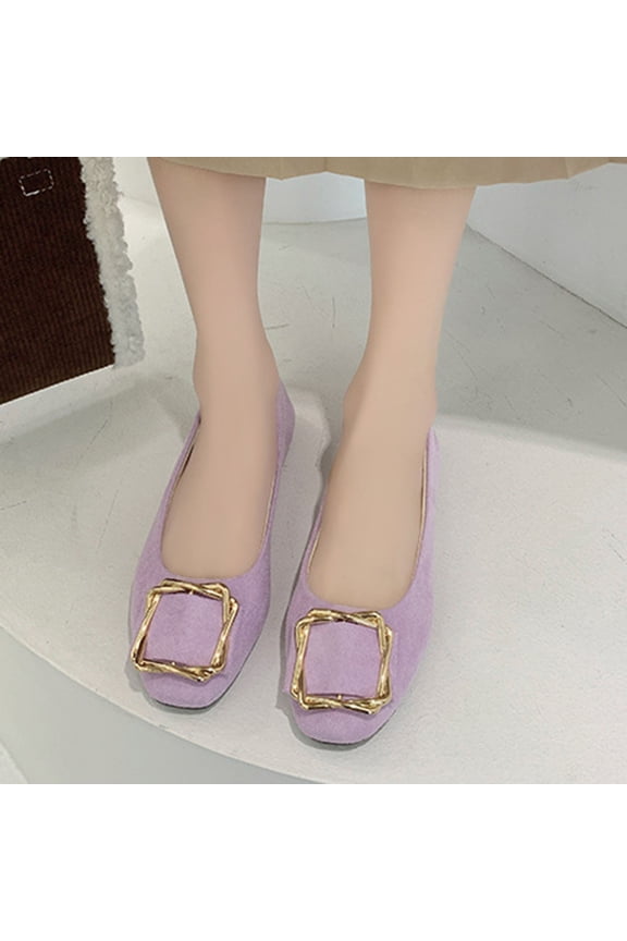 Women's Buckle Cloth Flats, Candy Colors Plus Size Buckle Design Spring Work Flats Purple