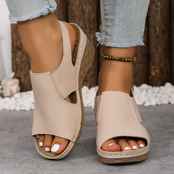 Crunowin Women's Buckle Wedge Sandals, One Strap & Buckle Trendy Style ...