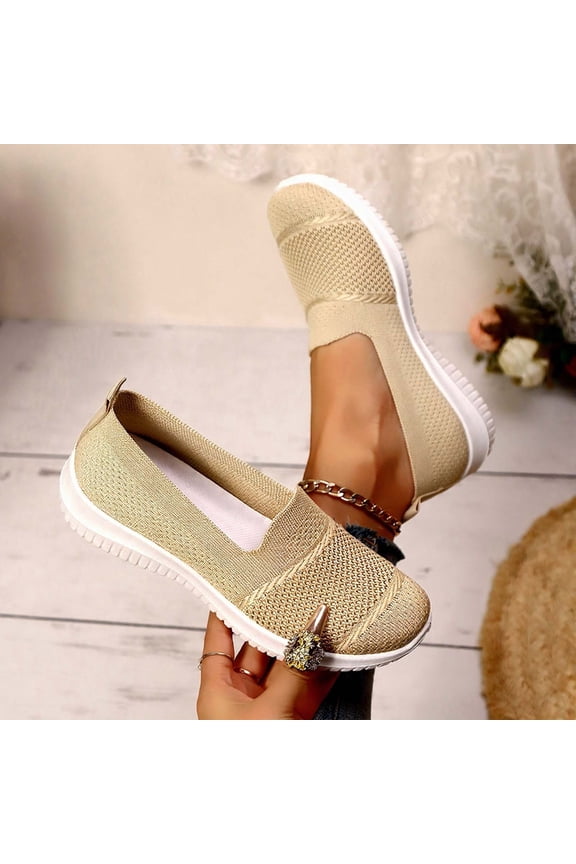 Women's Canvas Wedge Heel Shoes, Soft Sole Spring/Summer Lightweight Canvas Everyday Wear Flats Khaki