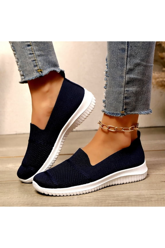 Women's Canvas Wedge Heel Shoes, Spring/Summer Soft Sole Lightweight Canvas Everyday Wear Flats Dark Blue