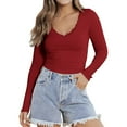 thumbnail image 1 of Crunowin Women's Casual Crop Tops Slim Fit Short Sleeve V Neck Tight T Shirts Red Size 2XL, 1 of 8