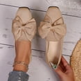 thumbnail image 1 of Crunowin Women's Casual Flats, Bow Decoration Square Toe Style Breathable Comfort Shoes Khaki 9, 1 of 9