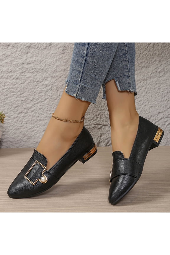 Women's Casual Flats Extra Large Sizes Pointed Toe Toe & Heel Cap Slip-On Soft Sole Shoes Black Size5.5