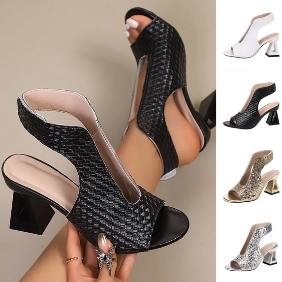 Crunowin Women's Chunky Heel Sandals, Thick Sole Peep Toe Fashionable Spring Summer Big Size Comfortable Heels White 8.5