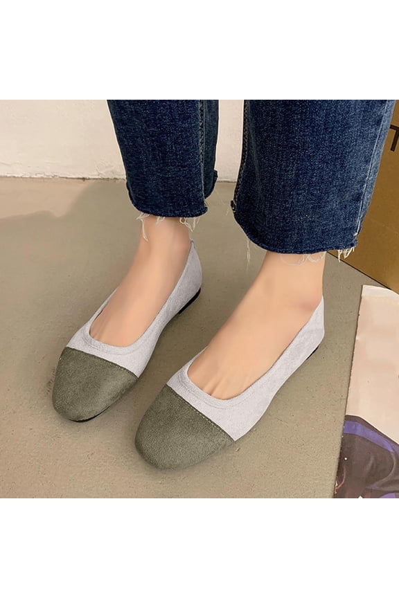 Women's Color Block Flats, Round Toe Soft Material Color Block Spring Casual Shoes Army Green