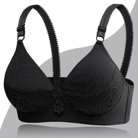 Crunowin Women's Comfortable Bra Solid Color, with Adjustable Strap Breathable Daily Bra Black 42