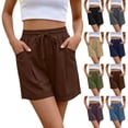thumbnail image 1 of Crunowin Women’s Cotton Blend Casual Shorts Breathable Comfortable Shorts with Adjustable Drawstring and Functional Side Pockets Brown Size M, 1 of 9