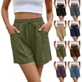 thumbnail image 1 of Crunowin Women’s Cotton Blend Casual Shorts Breathable Comfortable Shorts with Adjustable Drawstring and Functional Side Pockets Green Size L, 1 of 9