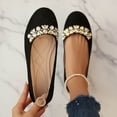 thumbnail image 1 of Crunowin Women's Covered Heel Flats, Pearl Trim Rhinestone Accent Shallow-Toe Chic Comfortable Loafers Black, 1 of 8