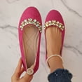 thumbnail image 1 of Crunowin Women's Covered Heel Flats, Pearl Trim Rhinestone Accent Shallow-Toe Chic Comfortable Loafers Red, 1 of 8