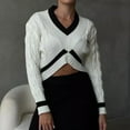 thumbnail image 1 of Crunowin Women's Cropped Sweater, Solid Color V Neck Loose Fit Comfort Wear Long Sleeve Casual Pullover Tops White L, 1 of 8