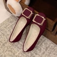 thumbnail image 1 of Crunowin Women's Decorative Buckle Flats, Color Toe Design Decorative Buckle Candy Colors Spring Casual Cloth Shoes Wine, 1 of 4