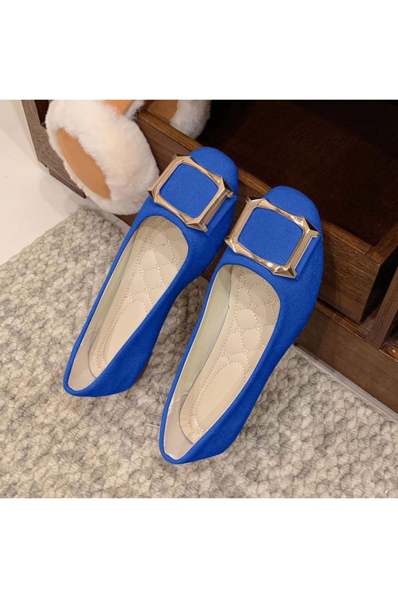 Women's Decorative Buckle Flats, Decorative Buckle Color Toe Design Candy Colors Spring Casual Cloth Shoes Blue