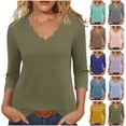 thumbnail image 1 of Crunowin Women's Dressy Top, V-neck Quarter Sleeve Casual Blouse Top Spring Fall Solid Pullover Pink 2XL, 1 of 6